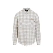 [Amiri] Amiri-Light Camel Cotton Bleach Patch Flannel Bandana Shirt-Uomo XL STAND