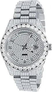 [Iced Out] CZ Stainless Steel Automatic Watch - silver