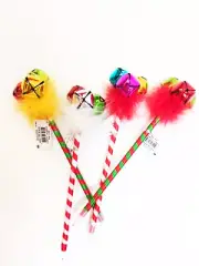 New Christmas Holiday Candy Cane Stripe Jingle Bells Feather Pen