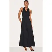 Black Button Down Collar Detail Maxi Dress, Black