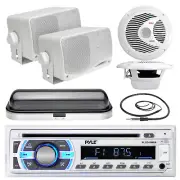 Pyle USB SD Bluetooth Radio, Marine 6.5" and 3.5" Box Speakers, Cover, Antenna