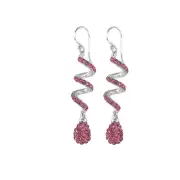 14K White Gold Plated Pink Spiral Shape Crystal Drop Dangle Hook Earrings