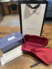 New Red Gucci Sunglasses Hard Case Clam Shell w/ All Accessories Shown (Med)