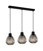 TULIP2 Interior Black Smoke Wine Glass Ribbed Pendant Light- 3 lits Straight