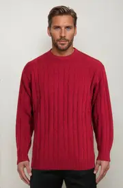 Ansett Wine Red Cable Crew Neck Wool Jumper
