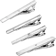 [CJQRL] Set of 4 Men's Tie Clips, Tie Clip Set, Silver Tie Clip, Classic Tie Clips, Copper Metal Wedding Classic Tie Pin for Valentine's Day, Wedding, Boyfriend, Gift
