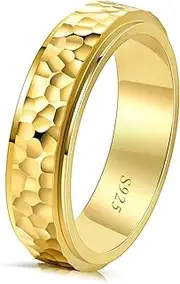 [LYTTMAB] Sterling Silver Hammered Spinner Ring, Gold Fidget Ring for Men, Anxiety Ring for Women, Hammered Ring for Boy, Spinning Ring