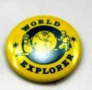 World Explorer Pin Education Boy Girl Globe Yellow Blue Mint Vintage 1970's