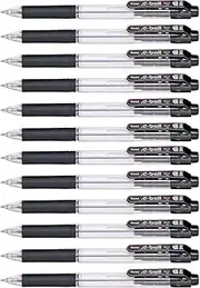 Pentel e-ball 0.7mm Medium Nib Retractable Ballpoint Pen Black Ink, Box of 12 Pens (BK127-A)