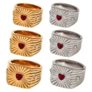Heart Crystal Rings Waterproof Jewelry Unique Rings Stainless Steel Texture