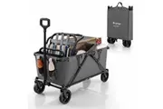 Costway Multifunctional Camping Trolley Foldable Storage Box Picnic Wagon Cart Grey