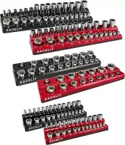 6-Piece Magnetic Socket Organizer Set, 1/2", 1/4", 3/8" SAE & Metric, Deep & Sha