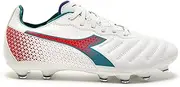 Diadora Brasil Elite GR LT LP12 Womens Firm Ground Cleats - Ultrasoft Full-Grain Leather, Water-Resistant, Antistretch Fabric, Non-Slip PU Lining (White/Blue/Red, US Footwear Size System, Adult, Women, Numeric, Medium, 7)