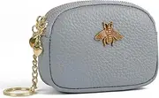 [imeetu] Women Leather Coin Purse, Small 2 Zippered Change Pouch Wallet, Copper, Light Blue, Copper Bee,key Chain