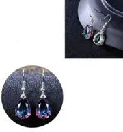 Blue Purple Rainbow Iridescent Teardrop Water Drop Crystal Dangle Hook Earrings