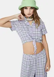 [Daisy Street] Lilac Checked Tie Front Crop Top