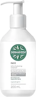 DermaVeen Face Ultra Hydrating Cleanser For Sensitive & Dry Skin 200mL | With Hyaluronic Acid for added skin hydration, Pro Vitamin B5 and Beta Glucan | Dermatologically tested | Hypoallergenic | Paraben Free | Fragrance Free