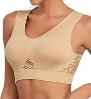[peassa] Women Breathable Bras No Underwire Slight Lift up Comfortable Air Sports Bra Removable Pads