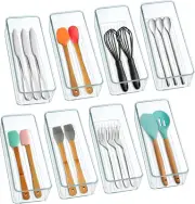 Clear Plastic Drawer Organizer Bins 8Pack Stackable Cutlery Storage Bins Trays