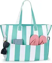 [FACAICAI] Large Beach Bags for Women, Waterproof Tote Bag with Zip, Shopping Bag Travel Bag with Pockets, Lightweight Shoulder Bag Handbags for Pool