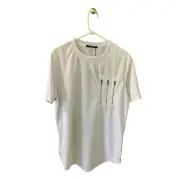 New UCXX Luxe Co Mens Size XL White Pebbled Short Sleeve Shirt Textured Zipper D