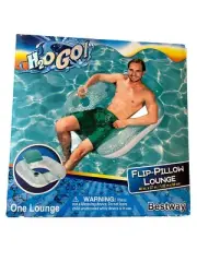 H2OGo Bestway Inflatable Flip Pillow Pool Lounger w/ Back Rest Cup Holder 40x37"