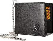 [HUMERPAUL] Mens Wallet with Chain, RFID Blocking Genuine Leather Bifold Wallet Minimalist With 2 ID Window, Black, Fashion