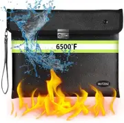 6500°F Fireproof Document Bag with Lock, Upgraded Fireproof/Waterproof Money ...