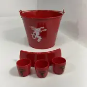 Fireball Whiskey Red Metal Ice Bucket & Shot Rack