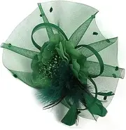 [ROMISBABA] Dark Green Mesh Hair Accessories Floral Fascinator Headband for Wedding Evening Party Costume Events Lightweight Durable Hair Clip for Women