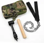 XPECIAL Survival Settlers Tool Set, Bushcraft Hand Auger Wrench with Pocket Chainsaw, Bushcraft Gear and Equipment Scotch Eye Wood Drill Peg and Manual Hole Maker Multitool for Camping, Bushcrafting