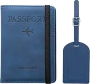 Passport Holder Cover Case with Elastic Strap and Luggage Tag,H HOME-MART PU Passport Holder with Suitcase Tag,RFID Blocking Document Organizer Protector,for Boarding Passes (Blue)