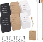 Glarks 1700Pcs Price Tags with Hang Tag Strings and Snap Lock Pins Loop Fastener Hook Ties Assortment Kit, 3 Colors 3.5cm x 5 cm Marking Blank Paper Display Label Clothing for Clothes, White (G-2830)