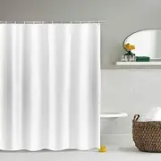 [YISURE] White Weighted Fabric Shower Curtains 220cm Drop, Extra Long Shower Curtain for Bathroom Decor, Waterproof Shower Curtain with Weighted Hem 200x220cm