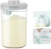 Airtight Baby Milk Powder Container with Spoon and Scraper, BPA-Free, Easy One-Press Button Milk Powder Storage (2000 ml Round + Spoon)
