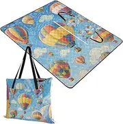 Picnic Set Large Lawn Portable Picnic Blanket for Baby Picnic Items Art Painting Blue Hot Air Balloon 60x80in
