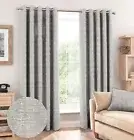 Slubby 2 Piece Polyester Eyelets (Steel) Blackout Curtains with Tie Back (Gre...