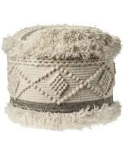 LR Home Amelia Cream/Grey Geometric Wool Blend Ottoman Pouf
