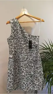 SABA WOMEN'S FELINE LEOPARD BLACK AND WHITE MINI PARTY DRESS SIZE 10/12 BNWT
