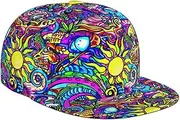 [AKMCBSH] Baseball Cap, Flat Brim Snapback Hat, Unisex, Psychedelic Trippy Art 1, One Size