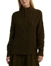 [Lauren Ralph Lauren] Aran Knit Cotton Quarter Zip Pullover in Green