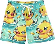 [Joisal] Cute Yellow Ducks Boys Swim Trunks with Mesh Liner Quick Dry Summer Beach Swim Shorts Bathing Suit Toddler Board Shorts Swimwear, 2T, Cute Yellow Ducks, 5 Years