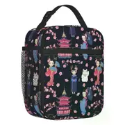 i5665 Cute Japanese Kokeshi Dolls Insulated Lunch Tote Bag Sakura Geisha Resuable Thermal Cooler Bento Box School swg4897