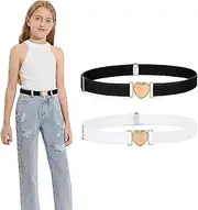 [SXCCNW] Belts Pack of 2 Elastic Belts for Child, Girls, Heart Shape Belts Without Buckle Adjustable Elastic Belts for Dresses Jeans Uniform Black White, A-black white, 40-70