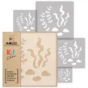5x reusable PLASTIC Stencils 13.4" to 3.5" Nursery KIDS Template SEAWEED - ALGAE