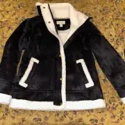 Koolaburra by UGG Faux Shearling Moto Jacket Black Coat White Trim Womens Small