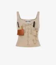 AW21 MOSCHINO Couture Jeremy Scott Beige Gabardine Survivor Kit Bustier Top IT42