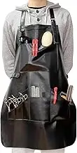 Barber Apron with 7 Pockets, PU Leather Water Proof Hair Stylist Apron with Adjustable Straps, Hairdresser Smock for Hairapist Beauty Salon Cosmetology