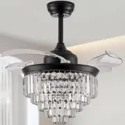 Modern Fandelier Ceiling Fan with Light and Remote, 36” Dimmable Black Retractab