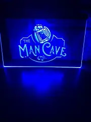 MAN CAVE LED NEON BLUE LIGHT SIGN SIZE 8x12, VERY UNIQUE, COLLECTIBLE.